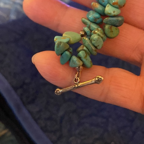Turquoise chip bracelet double strand marked 925 I believe is Carolyn Pollack - Picture 3 of 7
